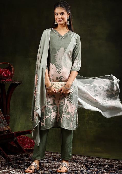 Green Solid Shantoon Kurta Set