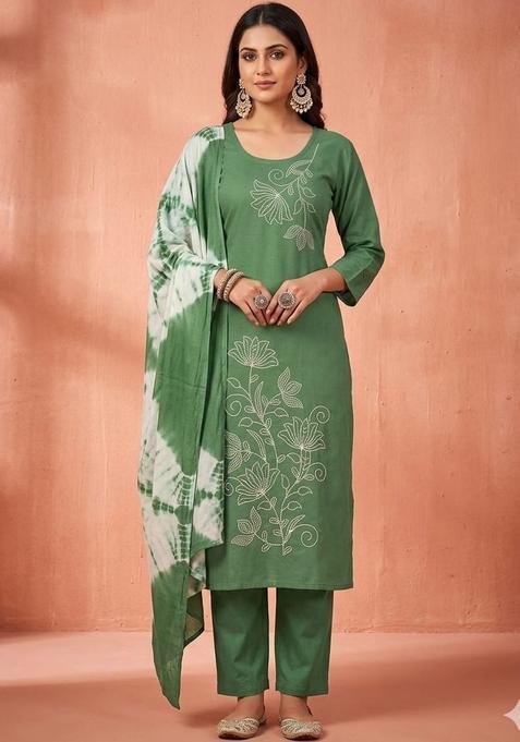 Olive Solid Viscose Rayon Kurta Set