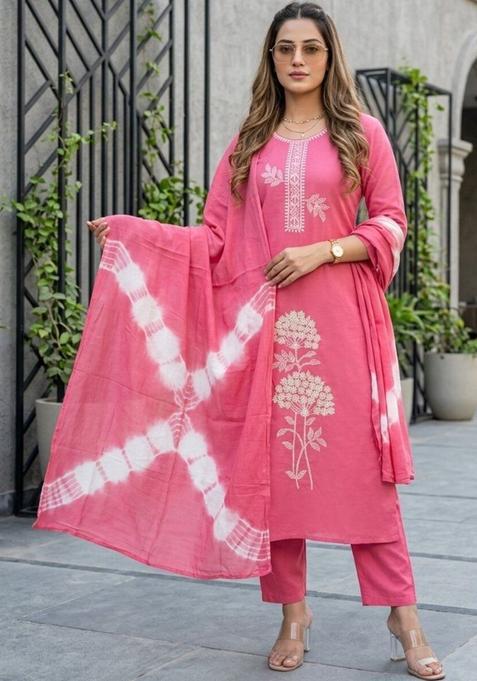 Pink Solid Viscose Rayon Kurta Set