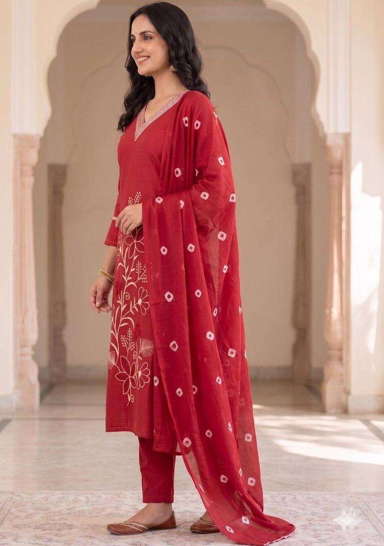 Red Solid Viscose Rayon Kurta Set - Indya