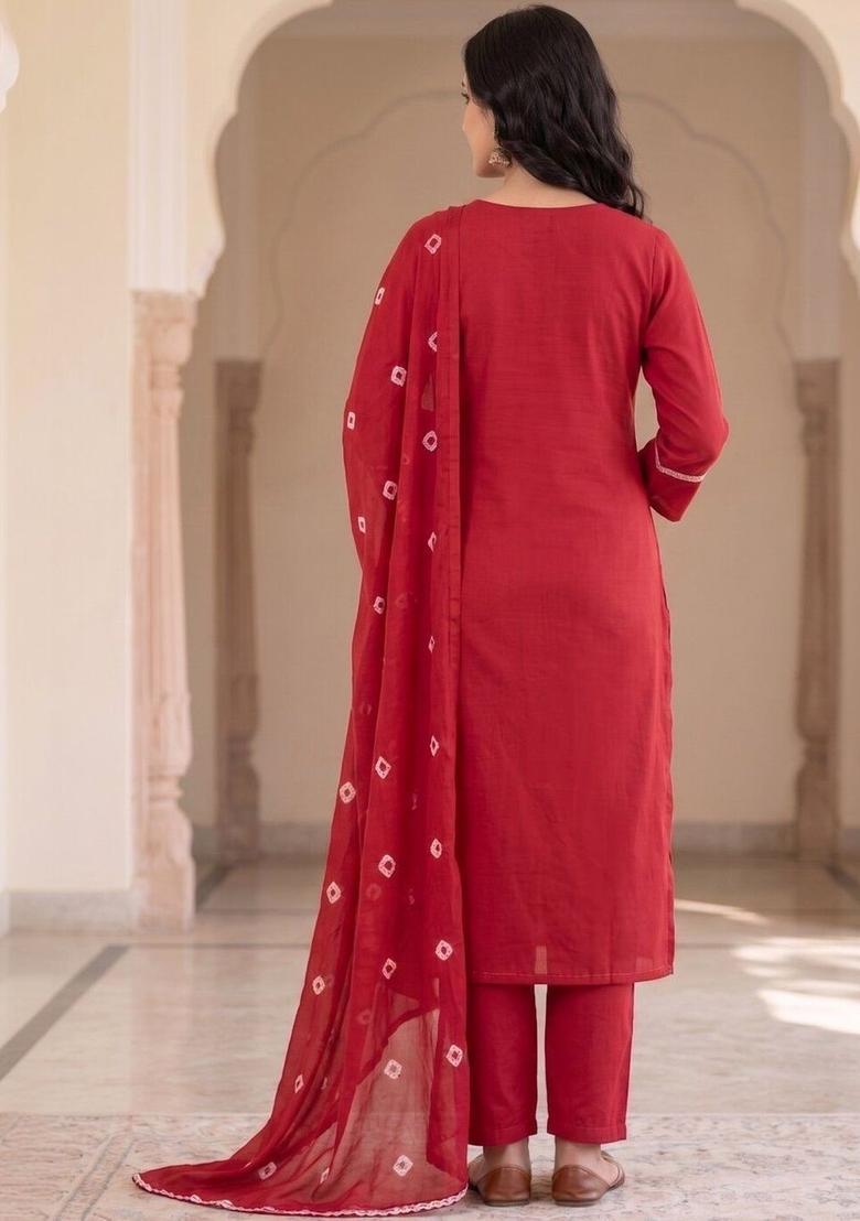Red Solid Viscose Rayon Kurta Set - Indya
