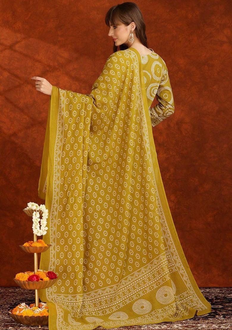 Yellow Printed Cotton Kurta Set - Indya