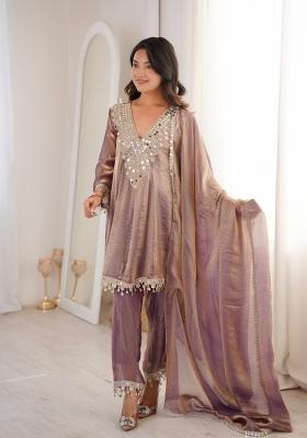 Purple Embroidered Silk Salwar Kameez