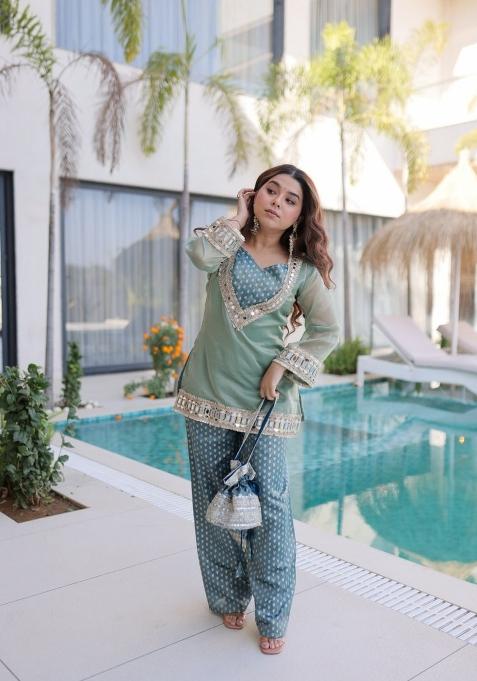 Sky Blue Embroidered Silk Salwar Kameez