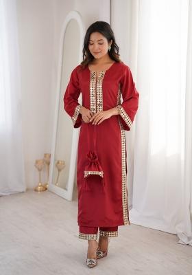 Maroon Embroidered Silk Salwar Kameez