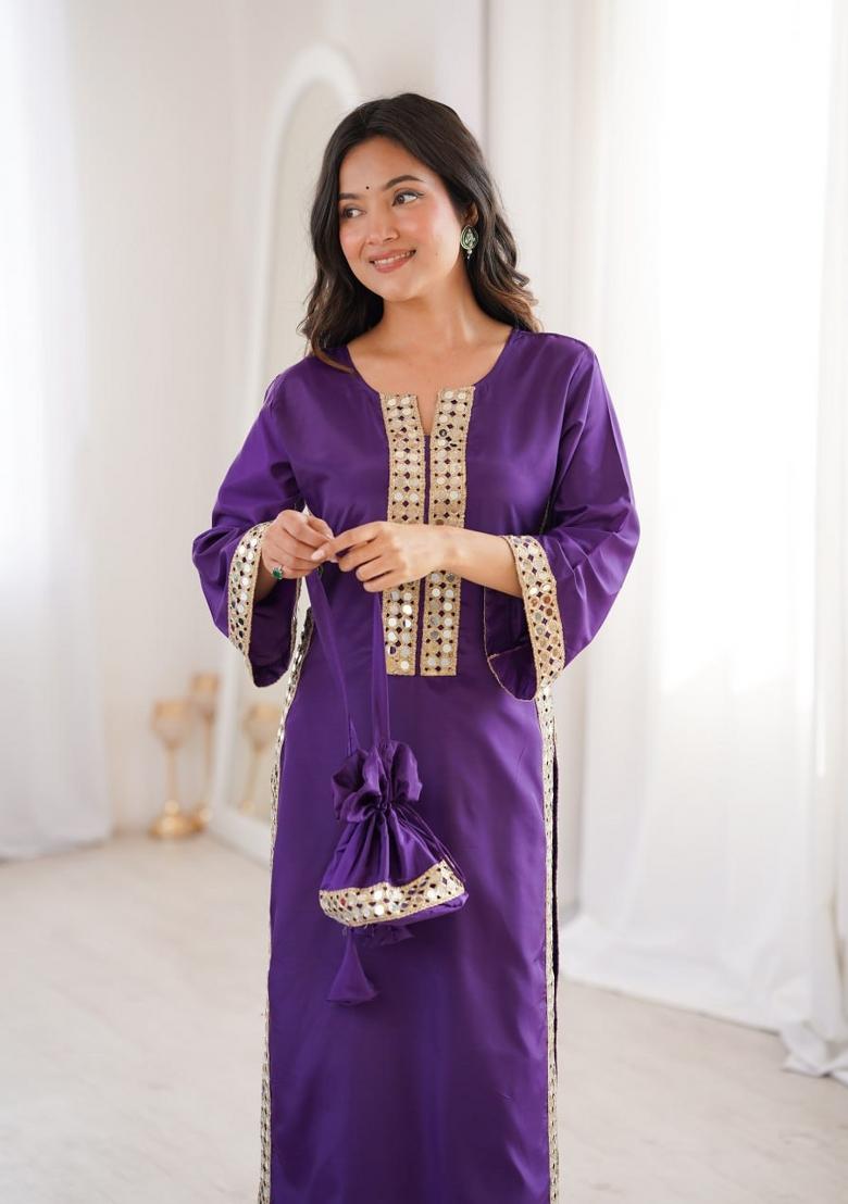 Purple Embroidered Silk Blend Salwar Kameez - Indya