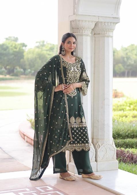 Green Embroidered Silk Salwar Kameez