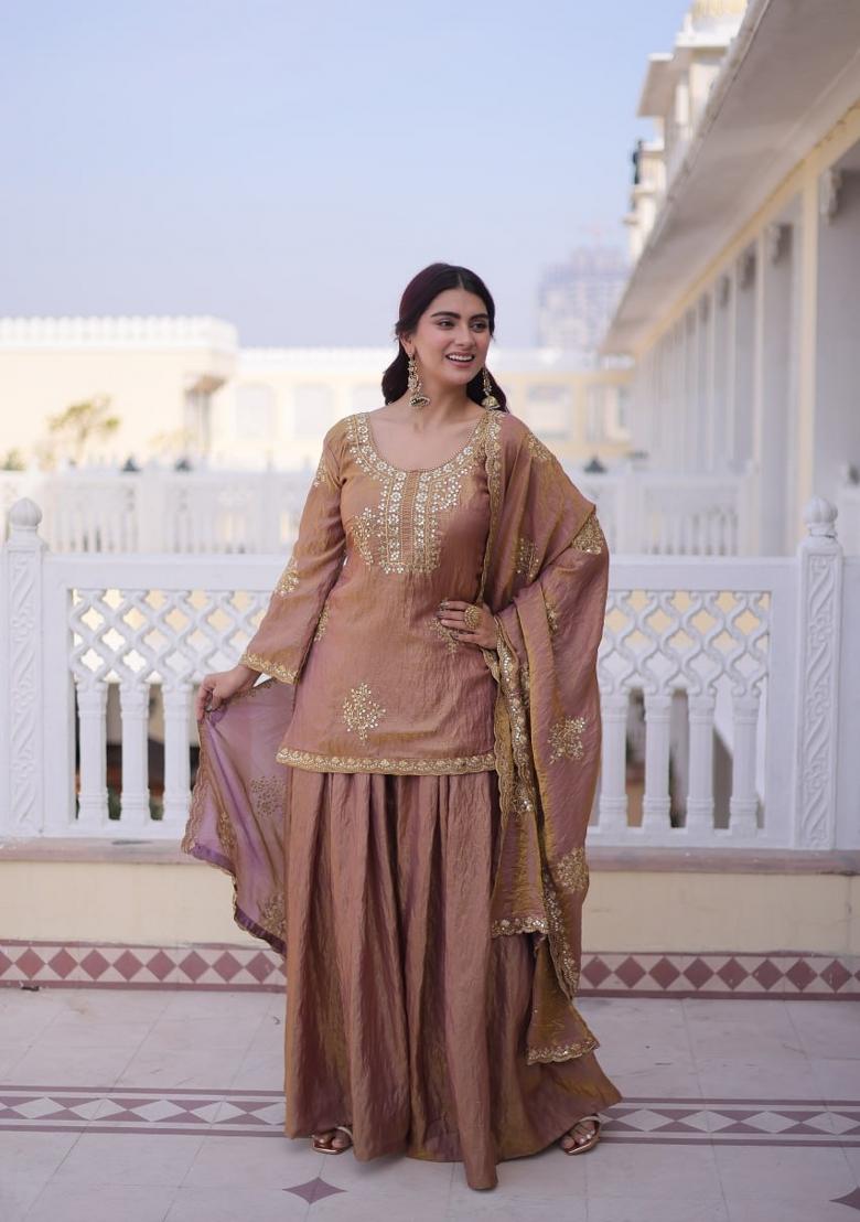 Onion Pink Embroidered Silk Blend Salwar Kameez - Indya