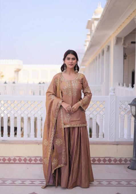 Onion Pink Embroidered Silk Salwar Kameez