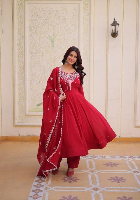 Orange Embroidered Chanderi Salwar Kameez