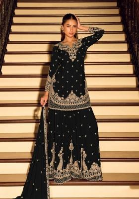 Black Embroidered Silk Salwar Kameez
