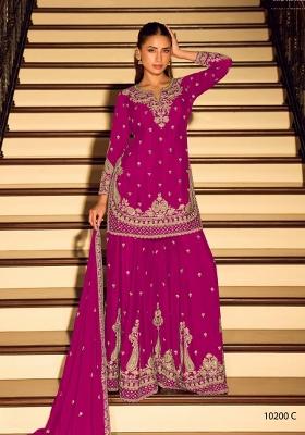 Rani Pink Embroidered Silk Salwar Kameez