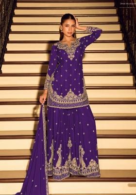 Violet Embroidered Silk Salwar Kameez