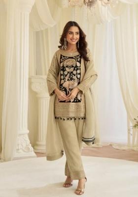 Cream Embroidered Shimmer Salwar Kameez