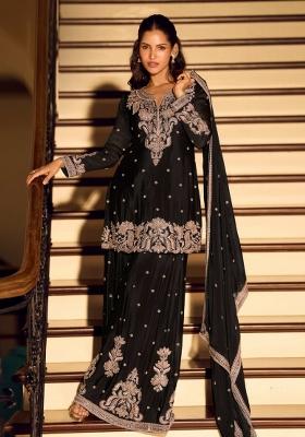 Black Embroidered Silk Salwar Kameez