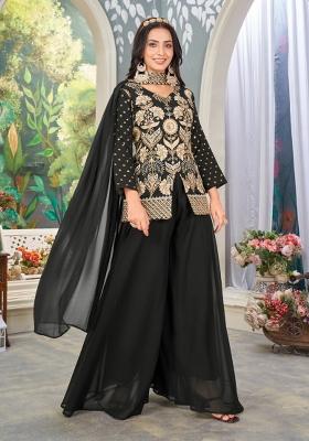Black Embroidered Georgette Kurta Set
