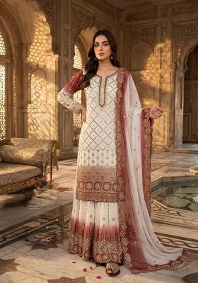Brown Embroidered Georgette Kurta Set