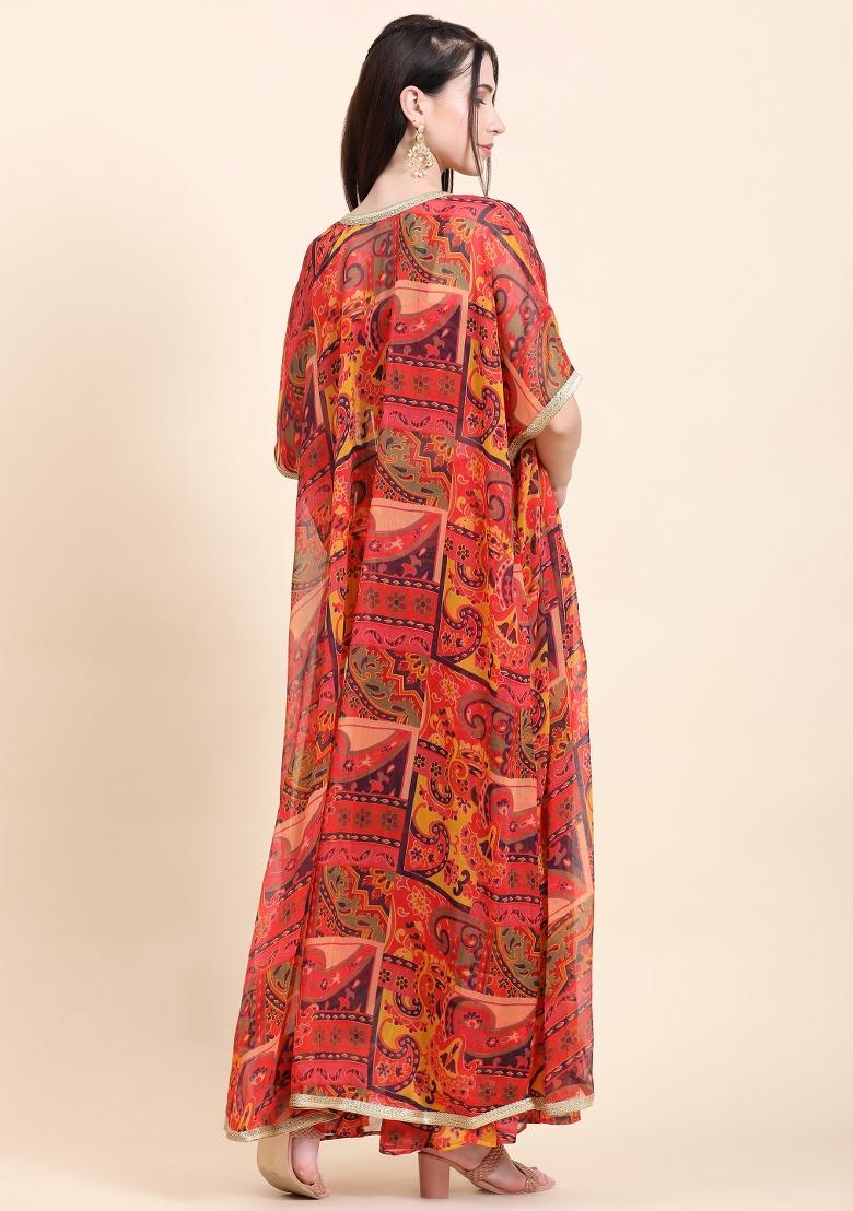 Multicolor Embellished Georgette Kurta Set  - Indya