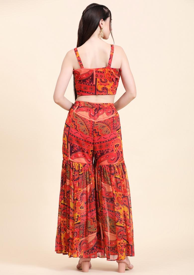Multicolor Embellished Georgette Kurta Set  - Indya