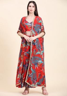 Red Embellished Georgette Kurta Set 