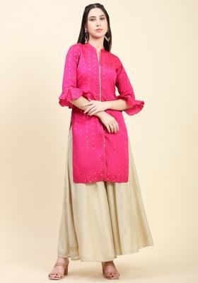 Pink Zari Work Taffeta Kurta Set 