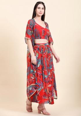 Red Embellished Georgette Kurta Set 