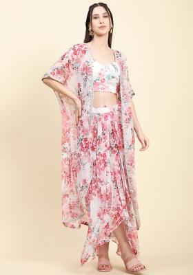 White Floral Print Georgette Kurta Set 