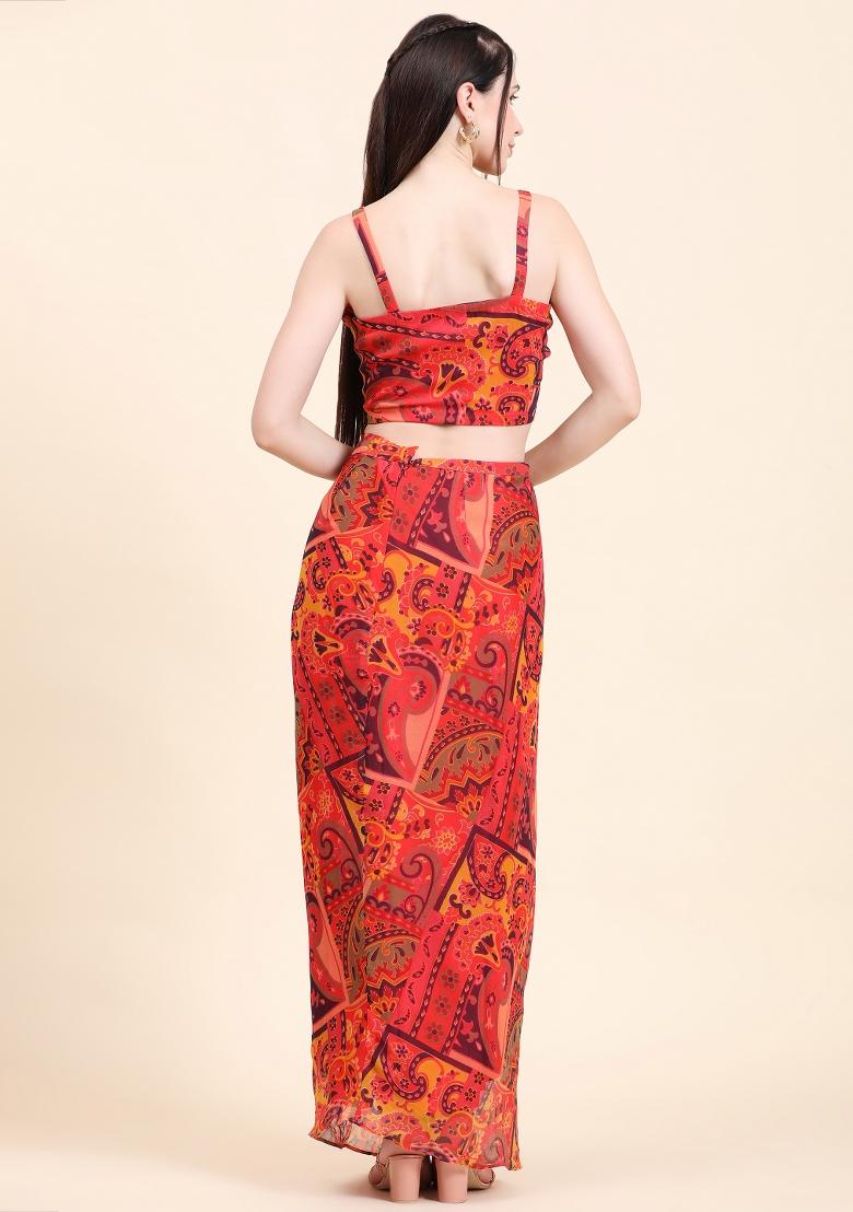 Multicolor Embellished Georgette Kurta Set  - Indya