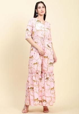 Baby Pink Printed Crepe Jumpsuit