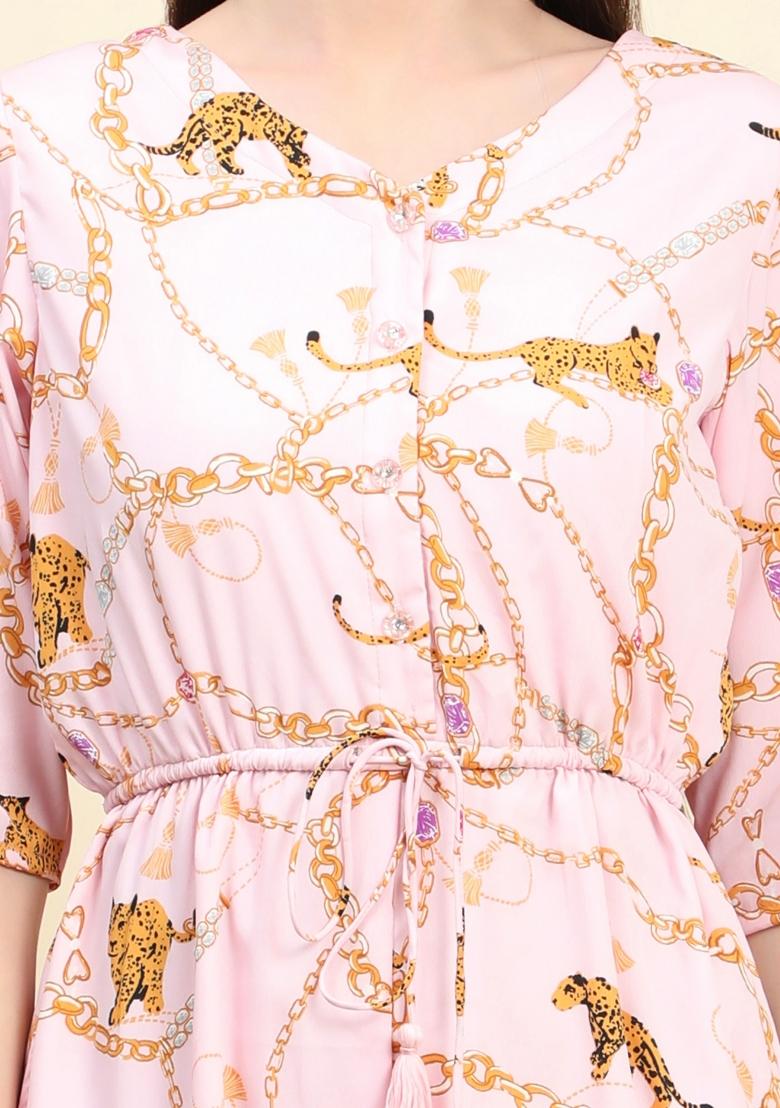 Baby Pink Printed Crepe Jumpsuit - Indya
