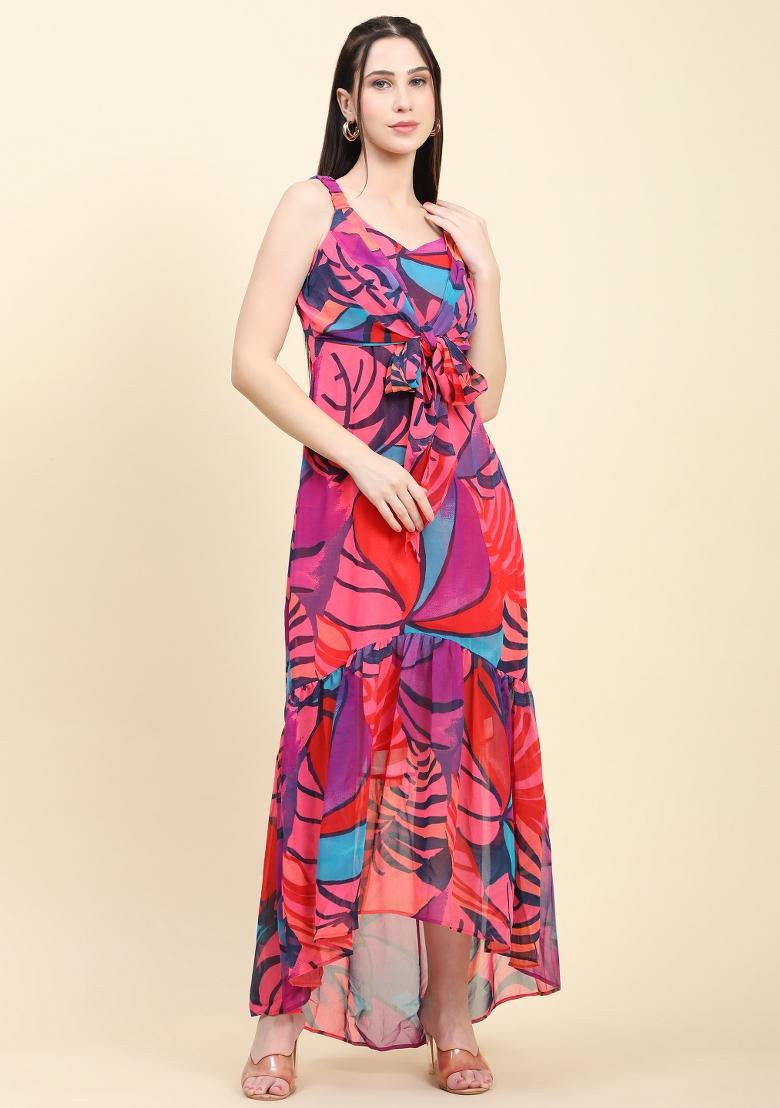 Multicolor Printed Georgette Kurta - Indya