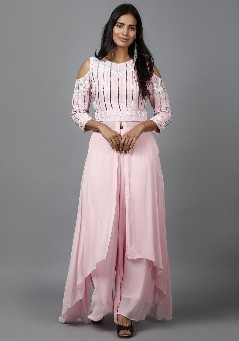 Pink Sequin Work Georgette Kurta Set 