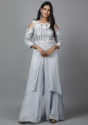 Grey Sequin Work Georgette Kurta Set 