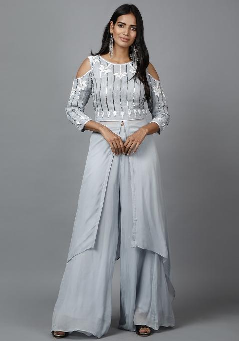 Grey Sequin Work Georgette Kurta Set 