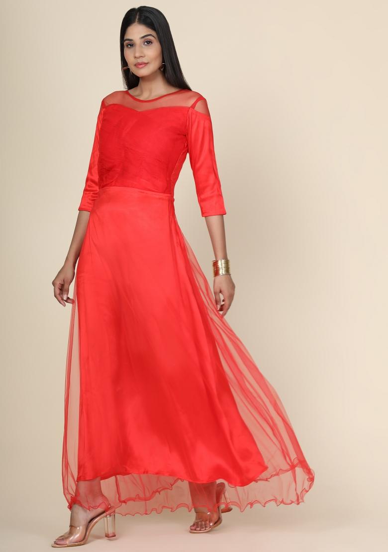 Red Net Gown - Indya