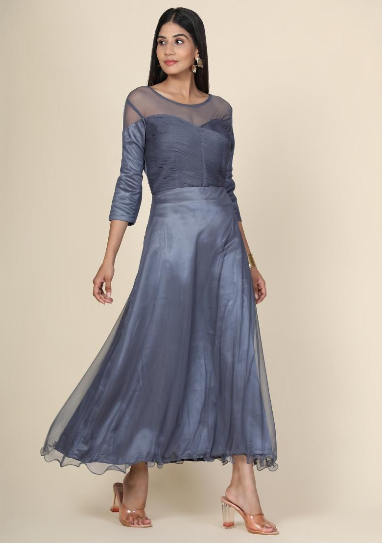 Grey Net Gown - Indya