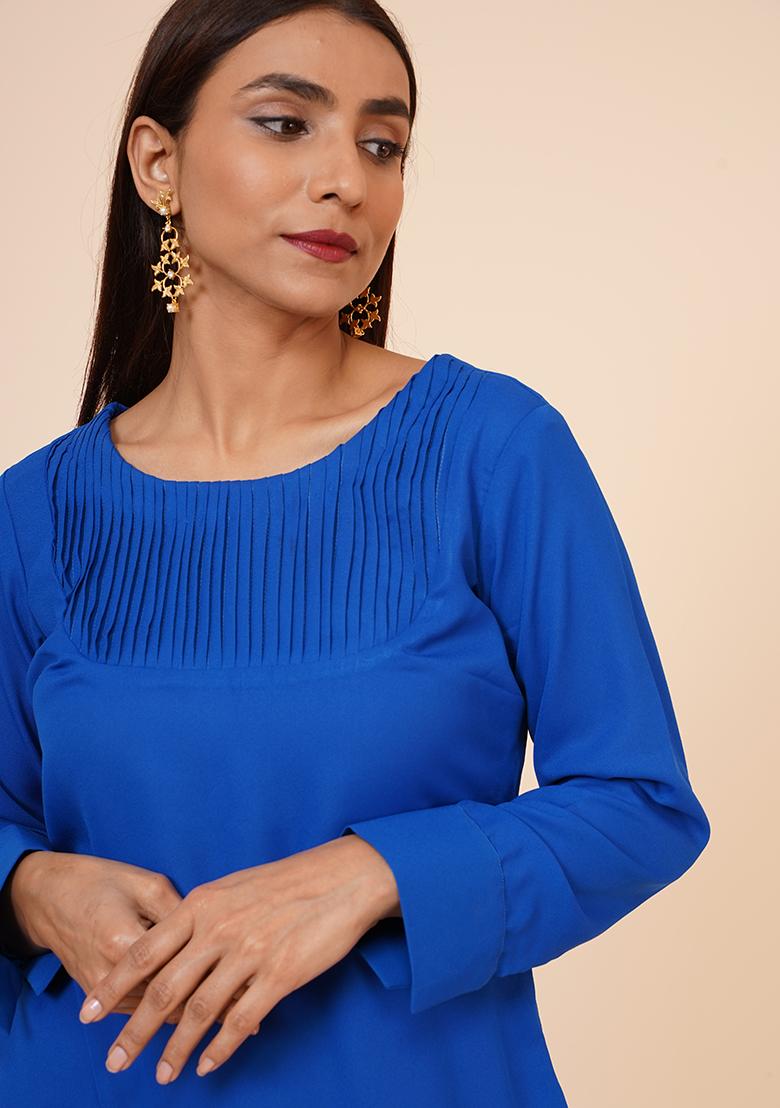 Cobalt Blue Georgette Dress - Indya