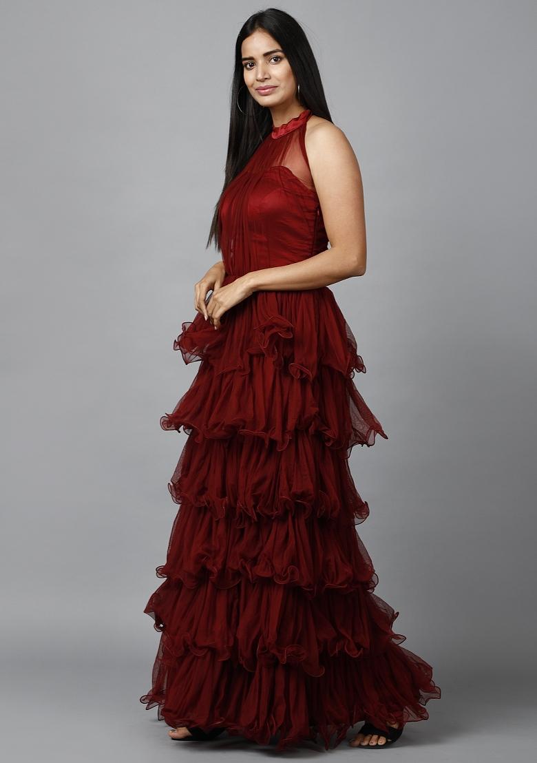 Maroon Net Gown - Indya
