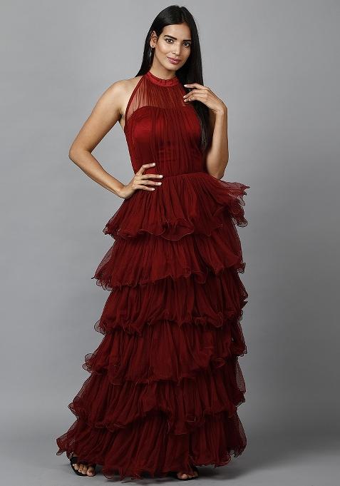Maroon Net Gown