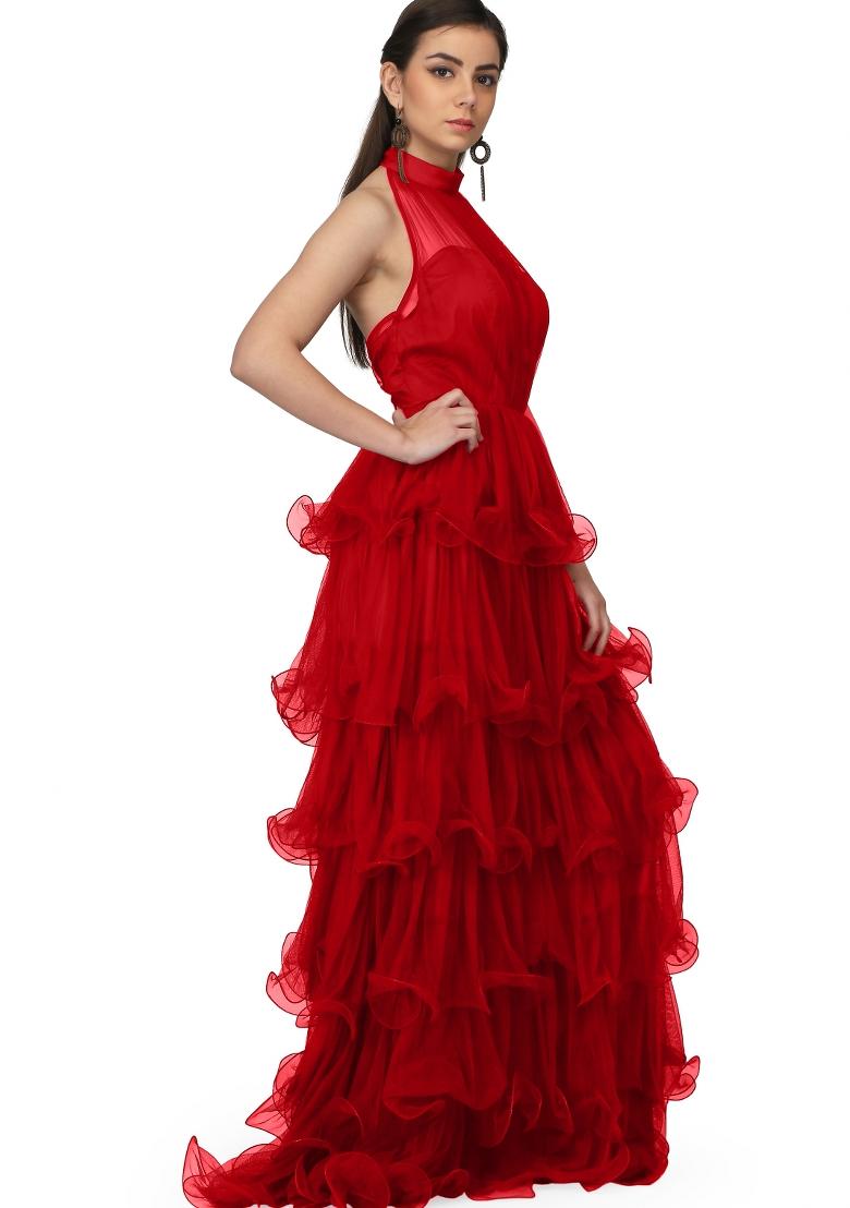 Red Net Gown - Indya