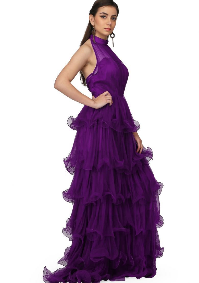 Purple Net Gown - Indya