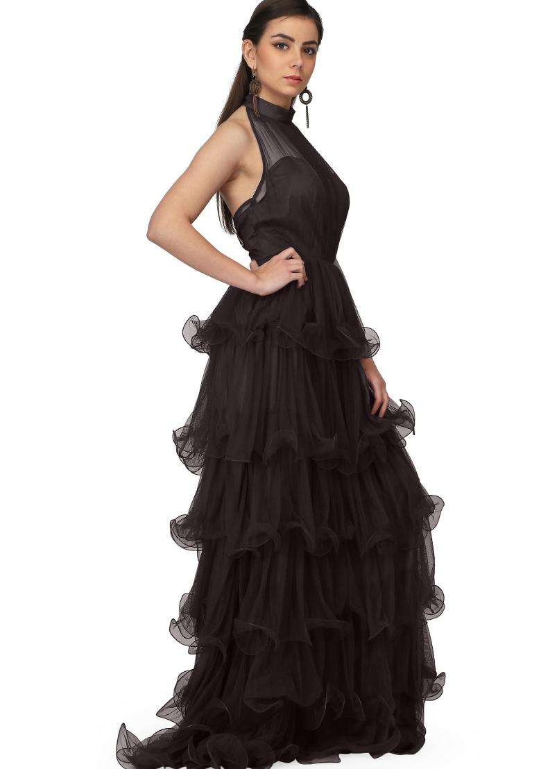 Dark Blue Net Gown - Indya