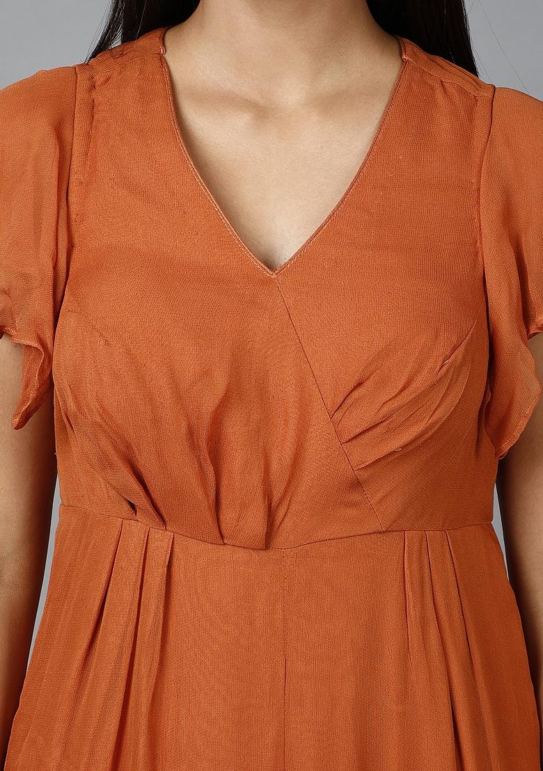Brown Georgette Jumpsuit - Indya