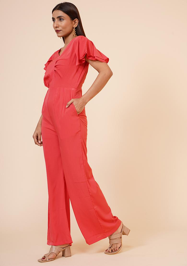 Peach Crepe Jumpsuit - Indya