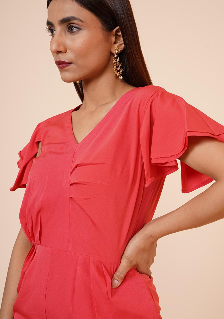 Peach Crepe Jumpsuit - Indya