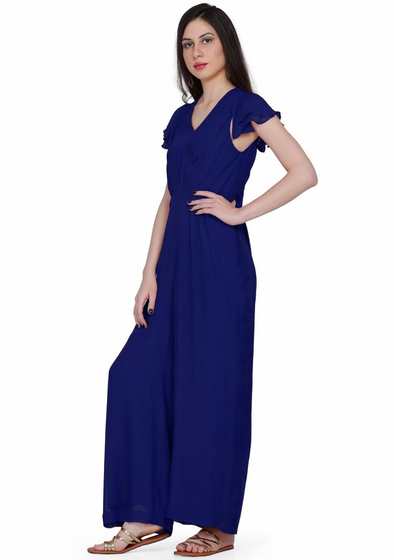 Dark Blue Georgette Jumpsuit - Indya