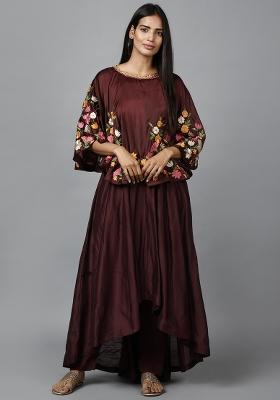 Maroon Thread Work Satin Kurta Set 