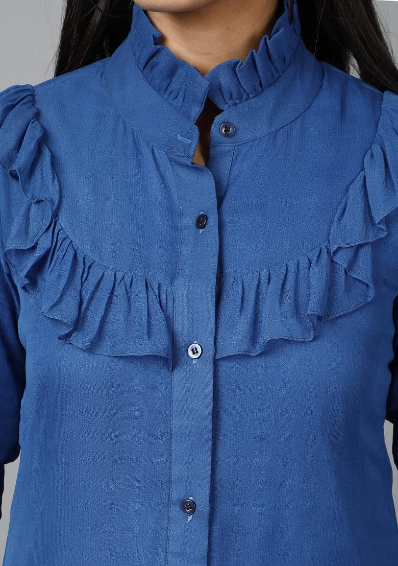 Cobalt Blue Georgette Shirt - Indya