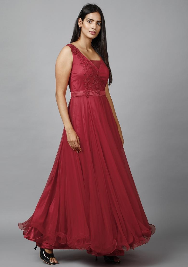 Red Thread Work Net Gown - Indya