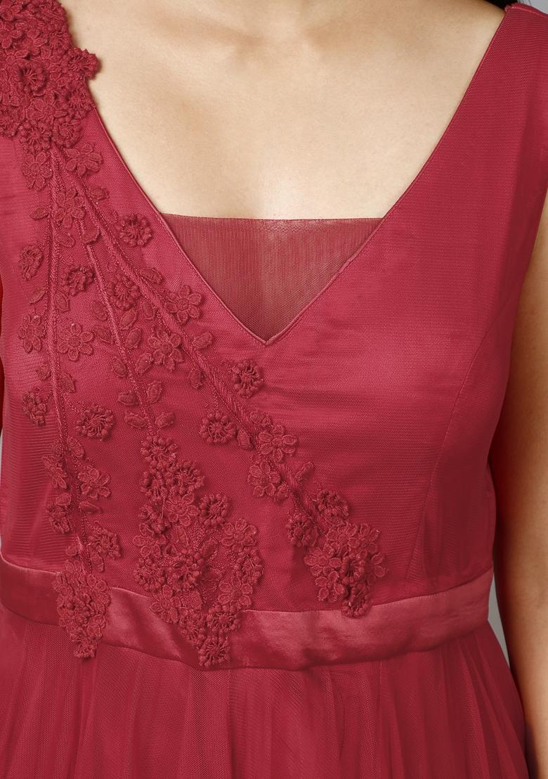 Red Thread Work Net Gown - Indya